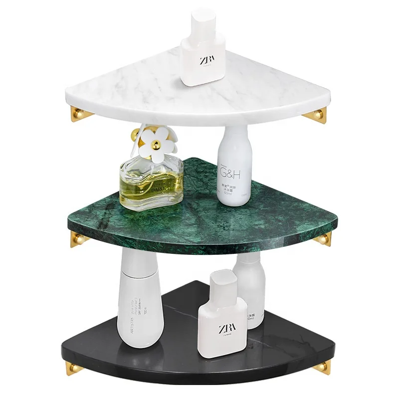 Factory price washroom organizer brass bathroom racks marble shelf bathroom