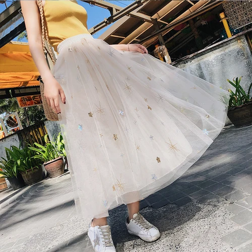 2024 Тюлевая юбка с высокой талией и эластичной
