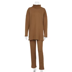 Womens 2 Piece Set Clothing Casual Loose Fit Round Neck Turtle Neck Top and Pants 2 Piece Set Fall Clothing for Ladies Spring