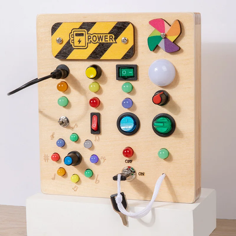High Quality Electronic Led Light Switch Wooden Educational Toy Kids Busy Board Montessori Toys for Toddler