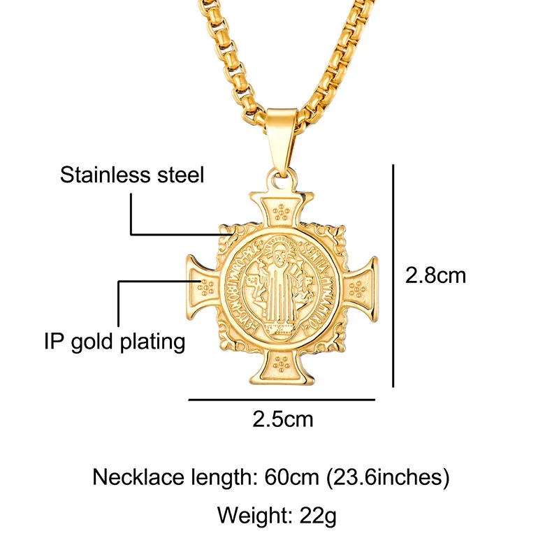 2019 Hot Stylish Stainless steel Catholic saint Benedict  cross bible Jesus exorcist necklace for men women