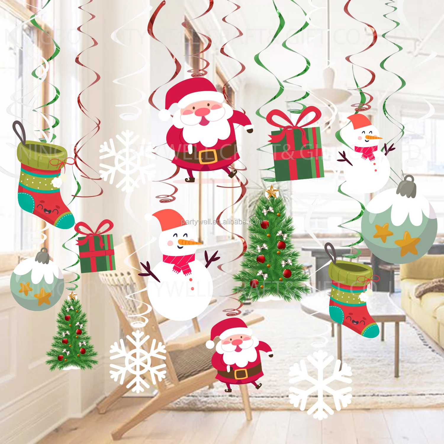 Christmas Decorations, Xmas Holiday Hanging Swirls, Snowman Snowflake Ceiling Hanging Decor for Christmas Party