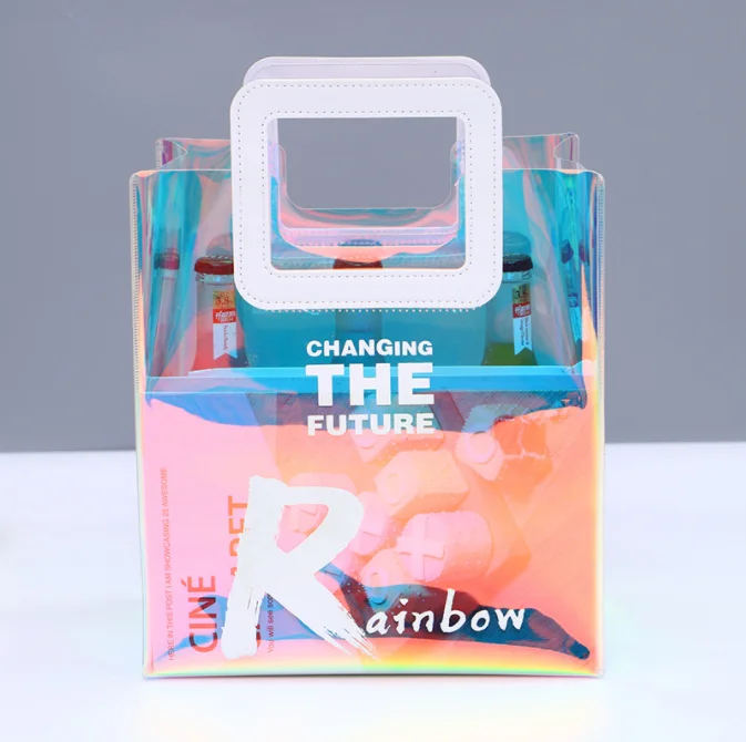 2021 new design fashion custom logo print transparent women laser pvc clear tote bag