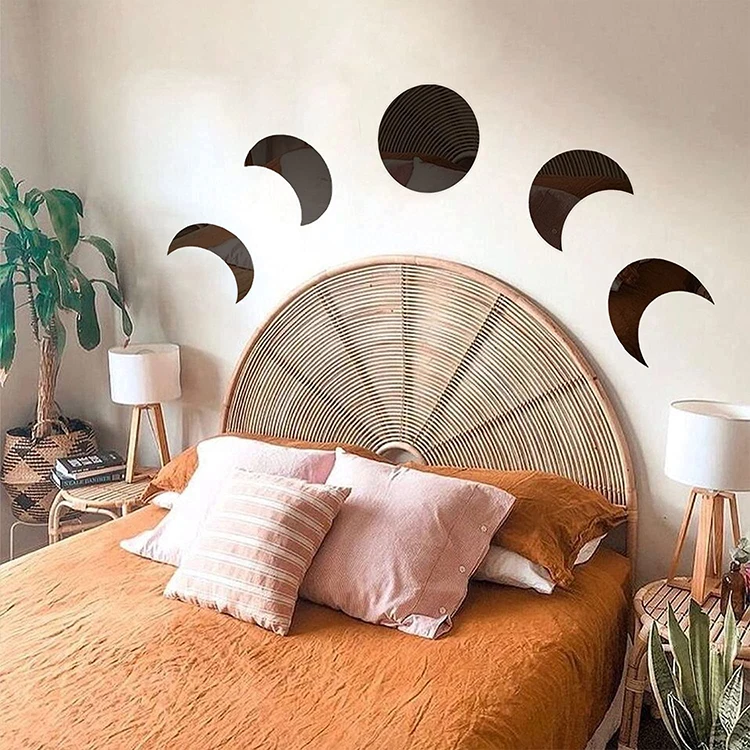 Moon Phases Mirror Set Home Wall Decor Scandinavian Natural Wall Decoration Nordic Style Moon Mirror Wall Sticker