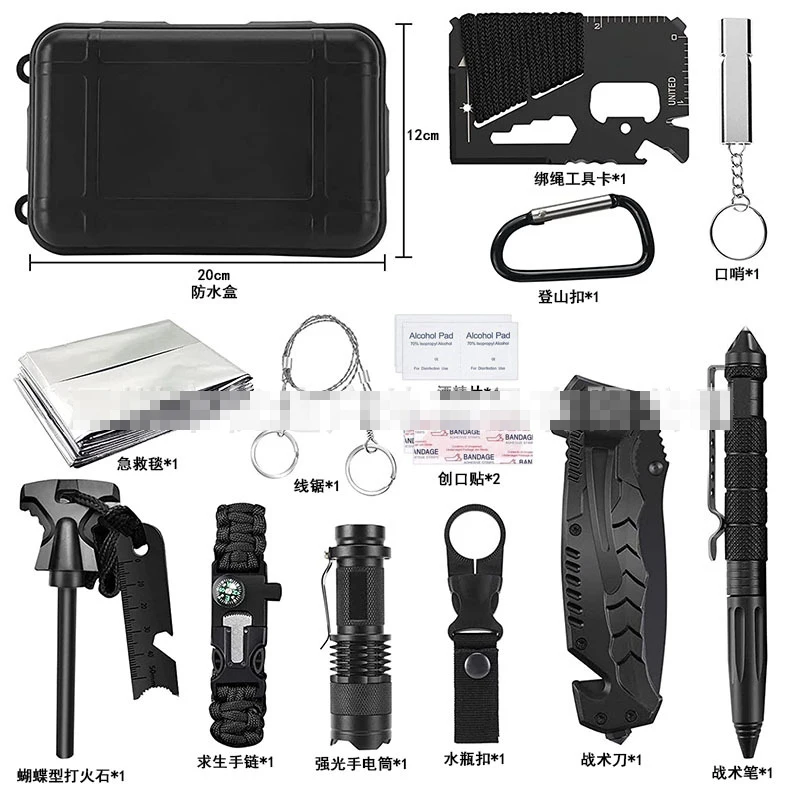 14 In 1 Outdoor Emergency Survival Tool Set Multi-functional Camping Adventure Equipment Survival Tool Kit