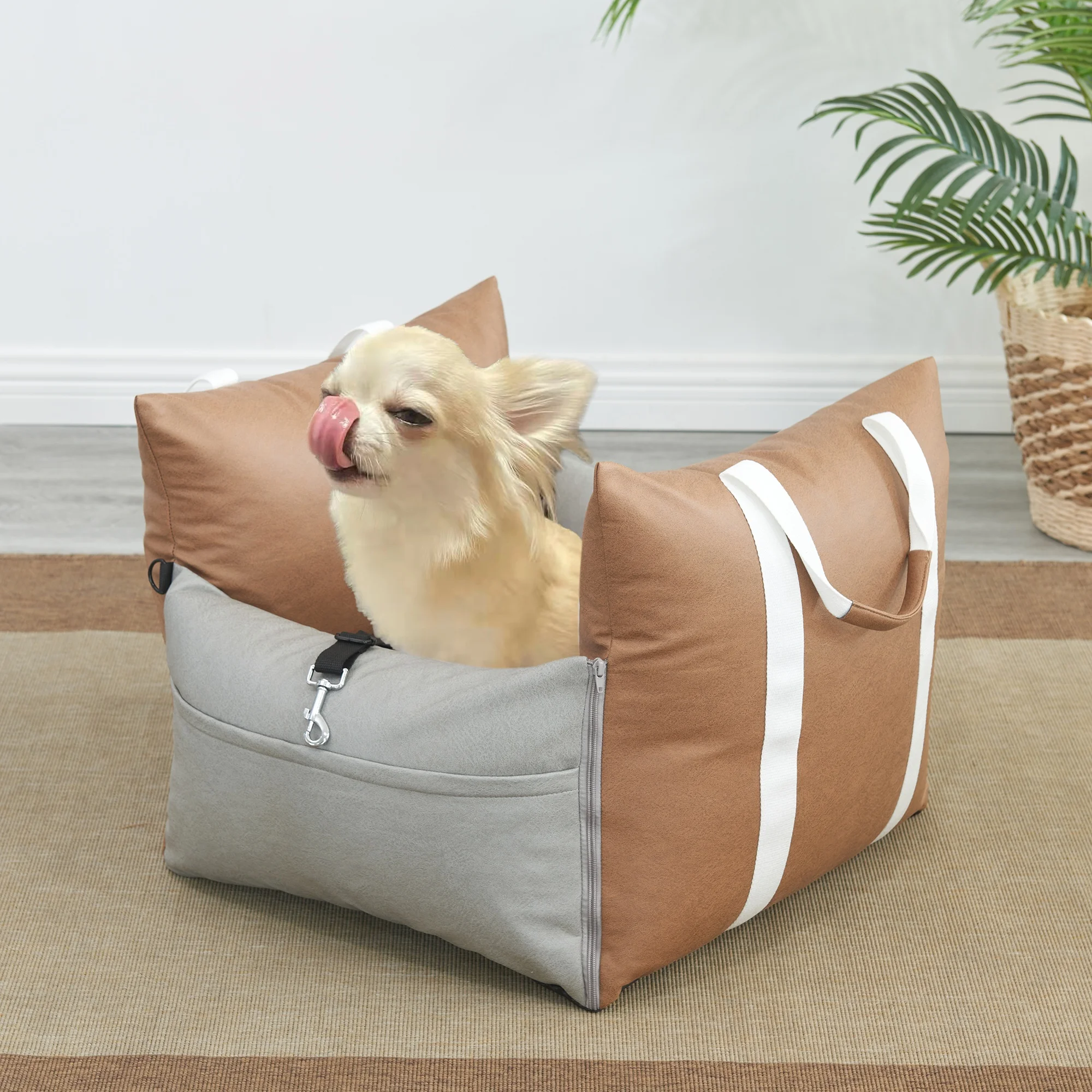 Роскошное автомобильное сиденье для собак с безопасным ремнем и поводком для собак, дорожная кровать для собак, переноска для домашних животных с водонепроницаемым качественным усилителем сиденья