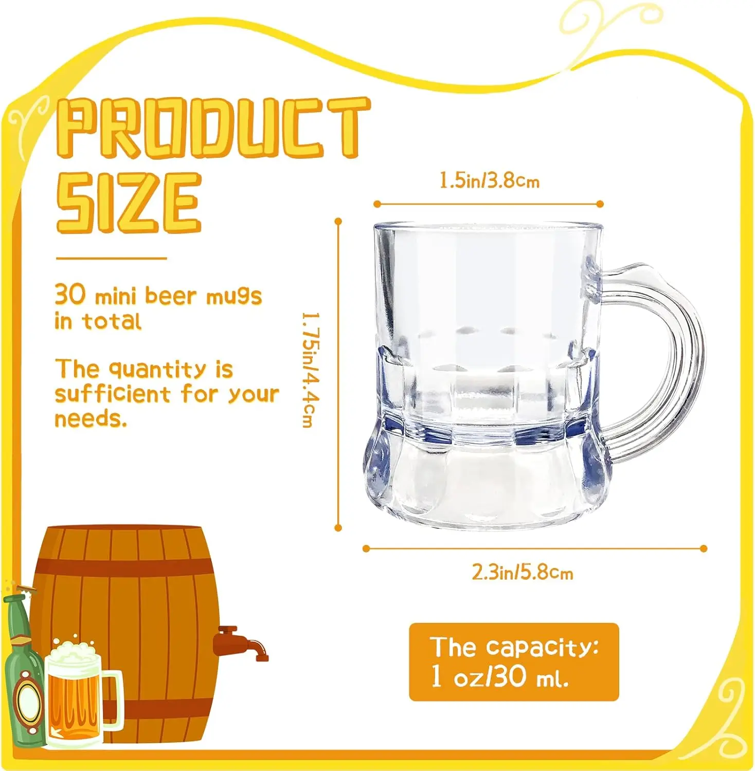 1 oz Clear Mini Plastic Beer Mugs Shot Glasses with Handles Reusable Stein Tasting Whiskey Juice Cups for Drinking Beer Party
