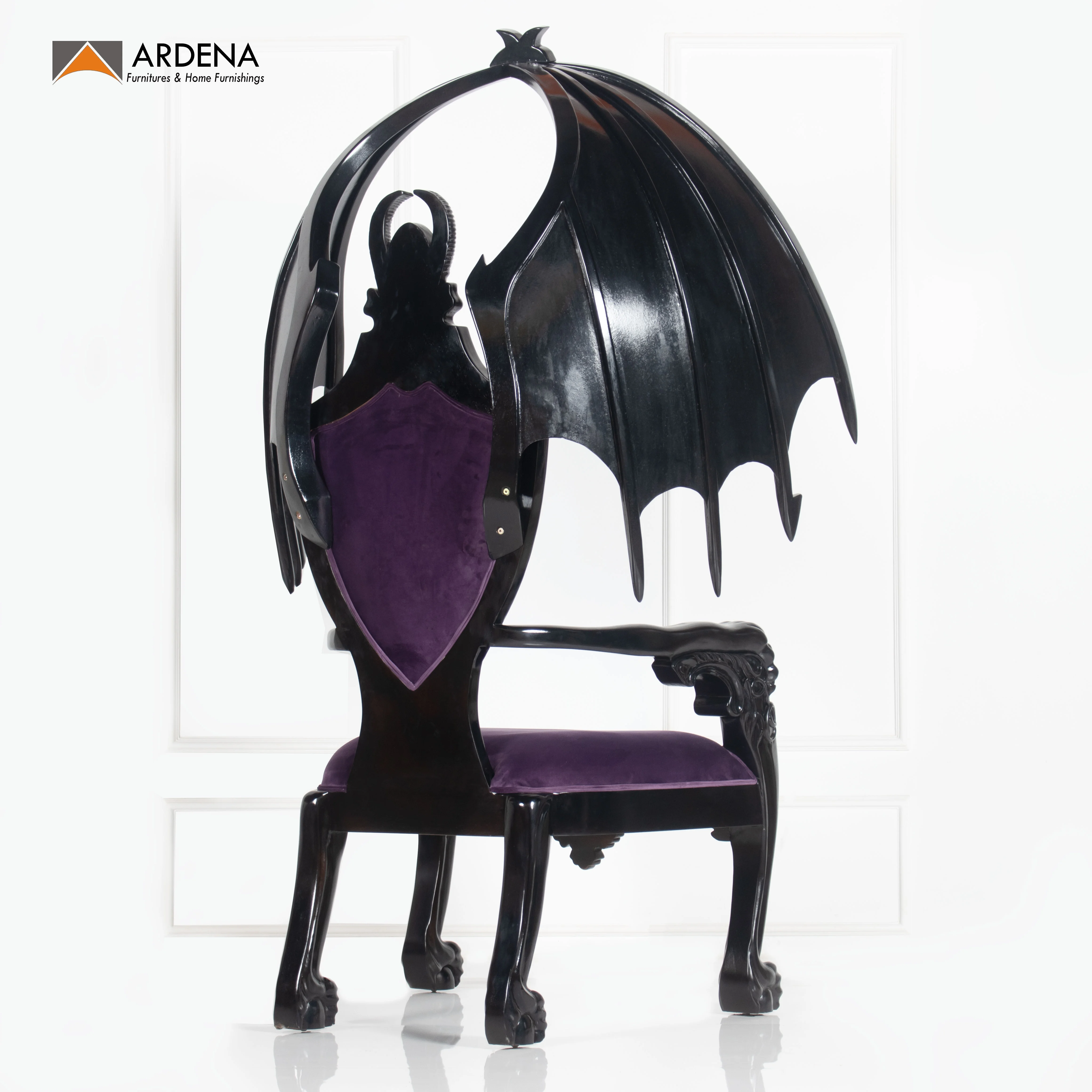 Black Glossy Cerbera  Royal Gothic Throne Chair - Wedding Dome Chair