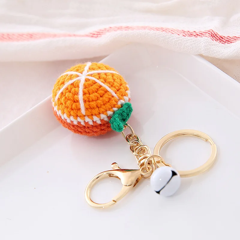Wholesale Hand Knitted Kawaii Watermelon Orange Strawberry Fruit Food Keychain Cute Crochet Fruit Keychain Bag Charm Accessories