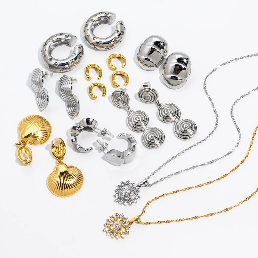 2024 из нержавеющей стали 18K Pvd позолоченные серьги с подвесками волнистые спиральные овальные текстуры маленькие серьги с гребешком