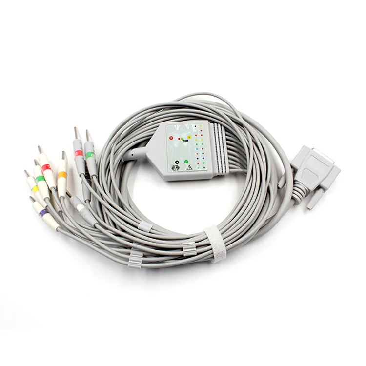 Plinma OEM medical supplier compatible with Nihon Kohden Cardiocap One-Piece 10-Lead ECG patient cable EKG Cable lead wire
