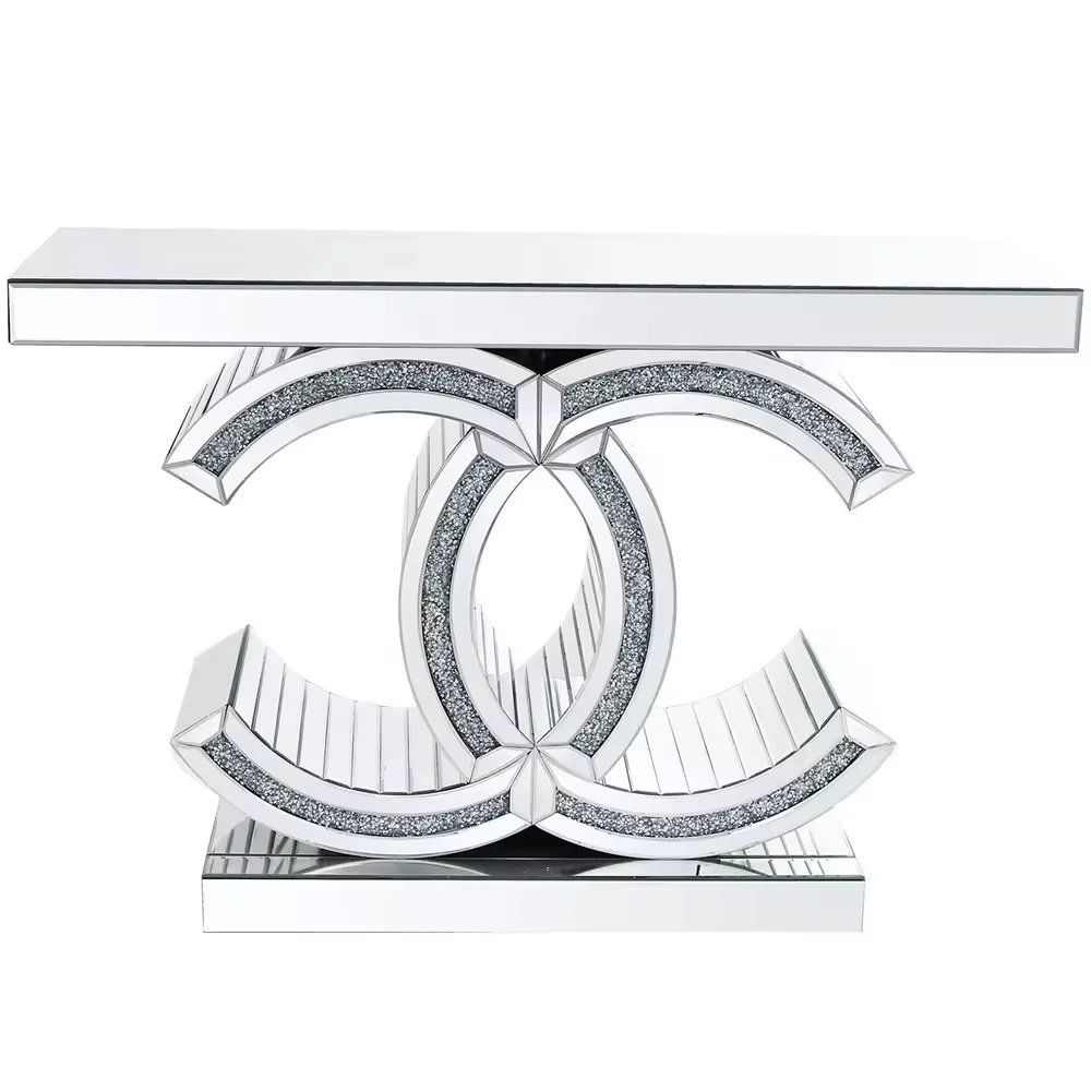 Hot Sale Antique Modern crushed diamond Double G Crystal Silver mirrored console table