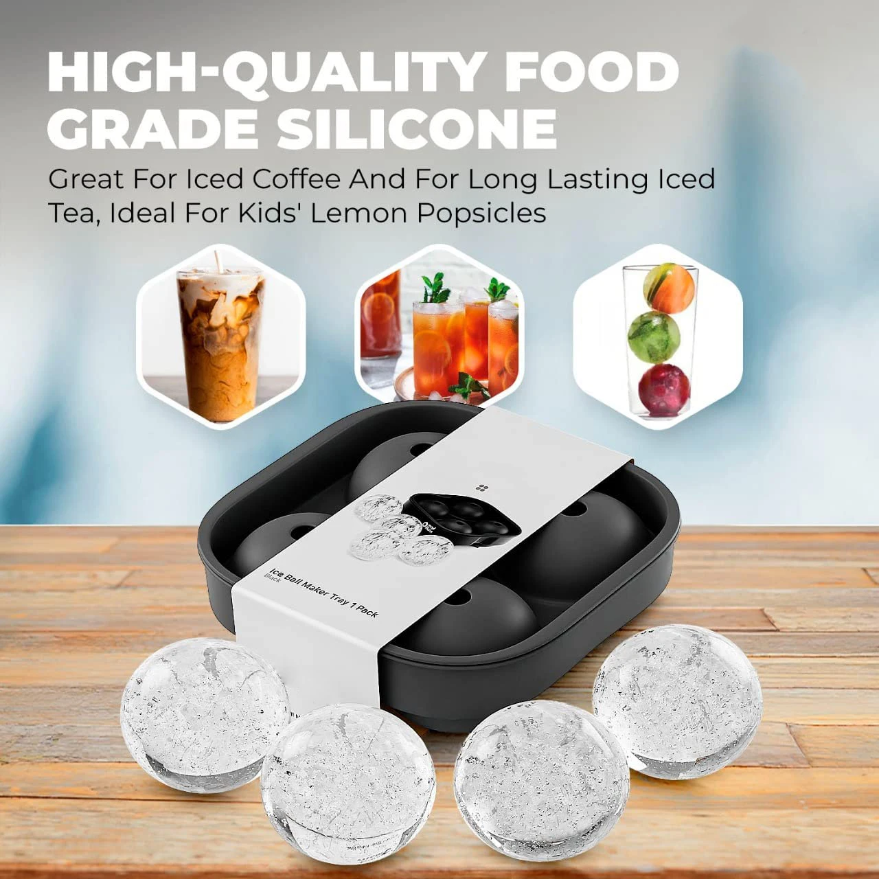 Wholesale Cusiom Bpa free food grade silicone Sphere Ice Cube Mold Non-stick Round Ice Cube Mold With Lid For Whiskey