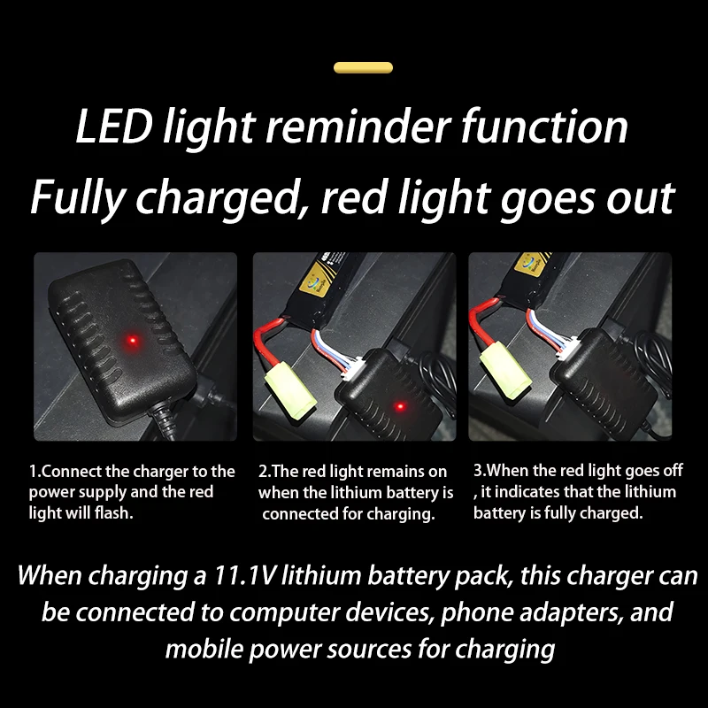 Factory 11.1V water gun 3S lithium battery balance charge smart with protection fast charging usb charger