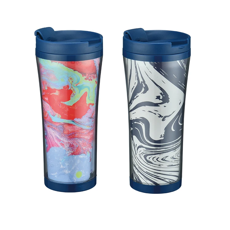 
New Items Cheap price promotion replaceable wallpaper double wall plastic Travel coffee Mug 