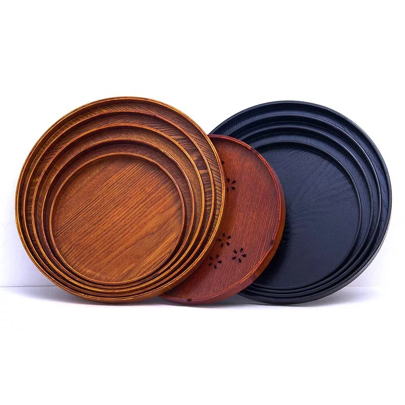 Wholesale Round Serving Tray Wood Plate Snack Tea Tray