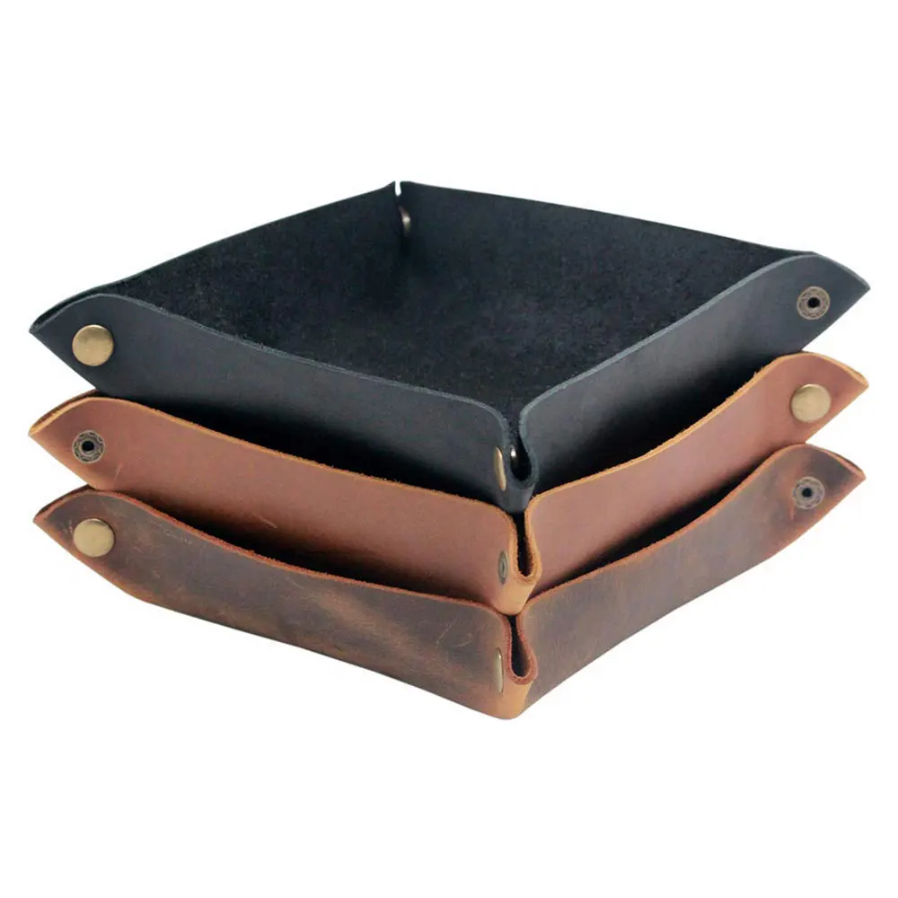 New Design Leather Folding tray for Men Leather Jewelry Catchall Key Phone Coin Box Change Caddy Bedside Storage Box