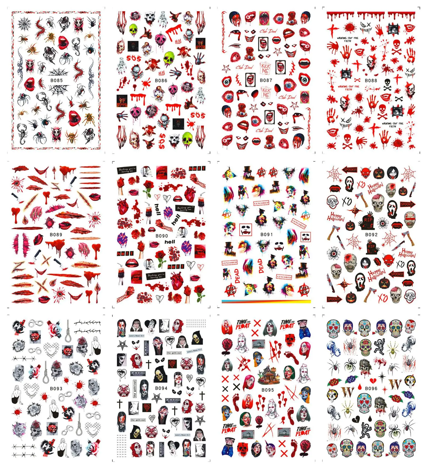 Halloween Nail Art  Sticker Set Anime Skull Bone Decals Gel Polish Slider Accessories Nail Decorations