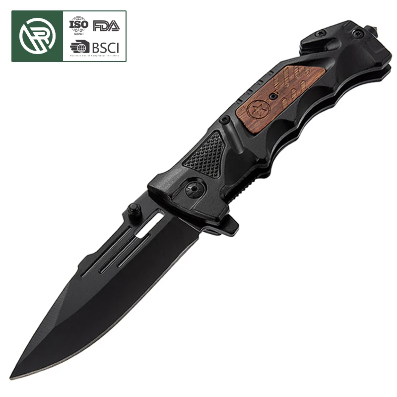 Free Sample New Black Coating 3CR13 Gift Knife Folding Tactical Multi Functional Outdoor Survival Pocket Knife With Rope Cutter