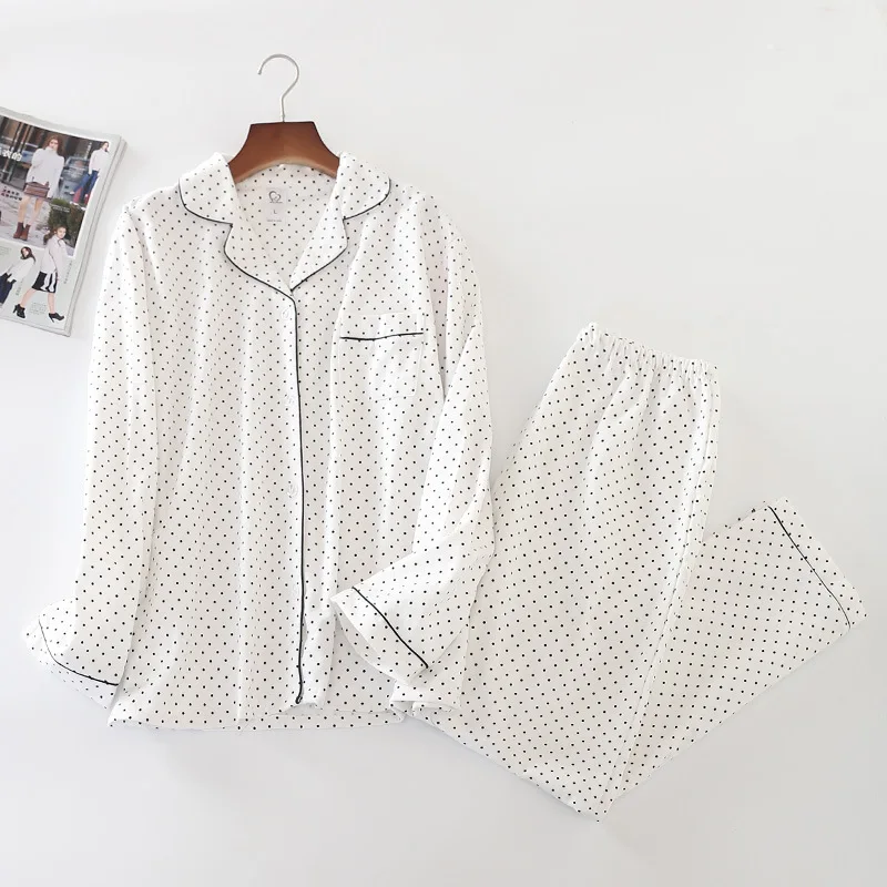 
Pyjamas Women Sleepwear Cotton Dot Pajamas Winter Brushed Cotton Pijama Mujer Casual Home Wear 