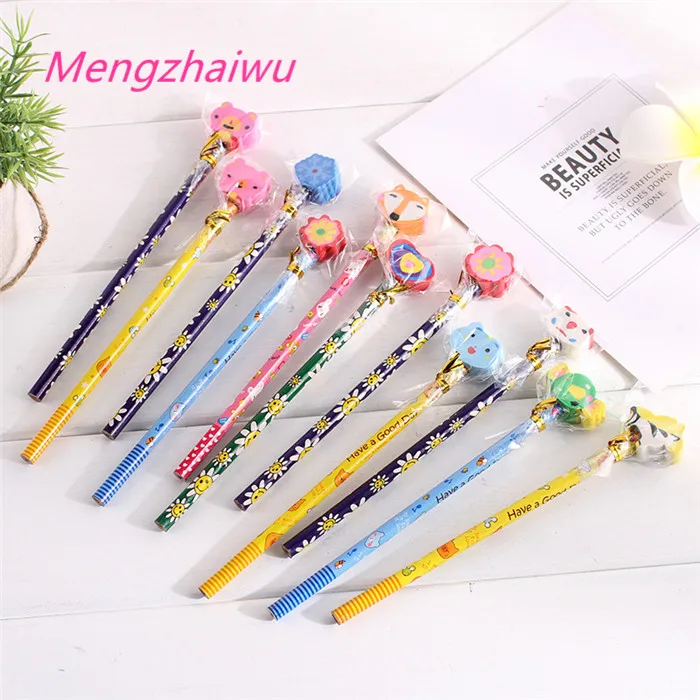 no stock  kawaii stationery products creative animal design custom pencil for kids gift natural wooden pencil with eraser
