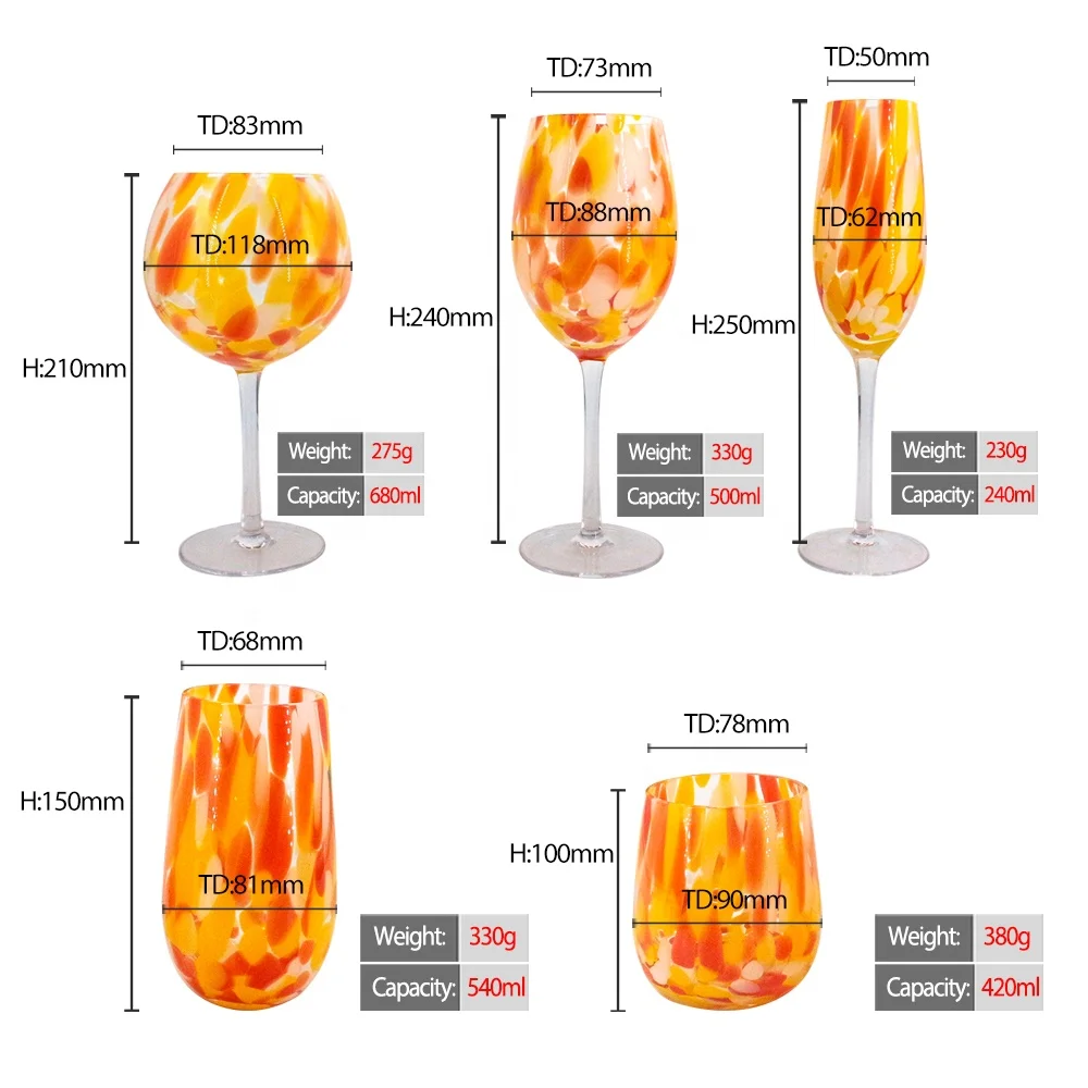 LANGXU 600ml large long stem tortoise leopard print design wine glass set hand made wine glasses for party gift