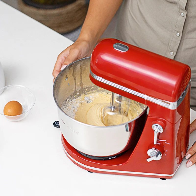 Red 6 Speed Stand Mixer with 3.87 qt Stainless Steel Mixing Bowl Stand Mixer