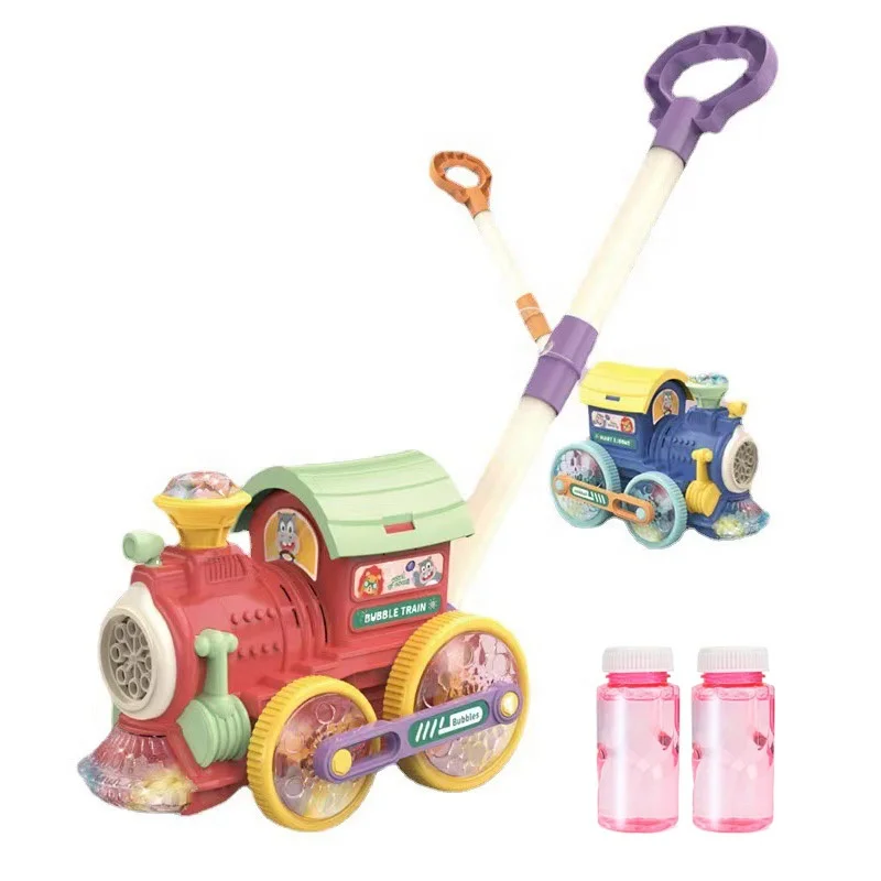 Kids outdoor trolley bubble train toy bubble blower machine fun automatic bubble blowing car lawn mower toy with light and music