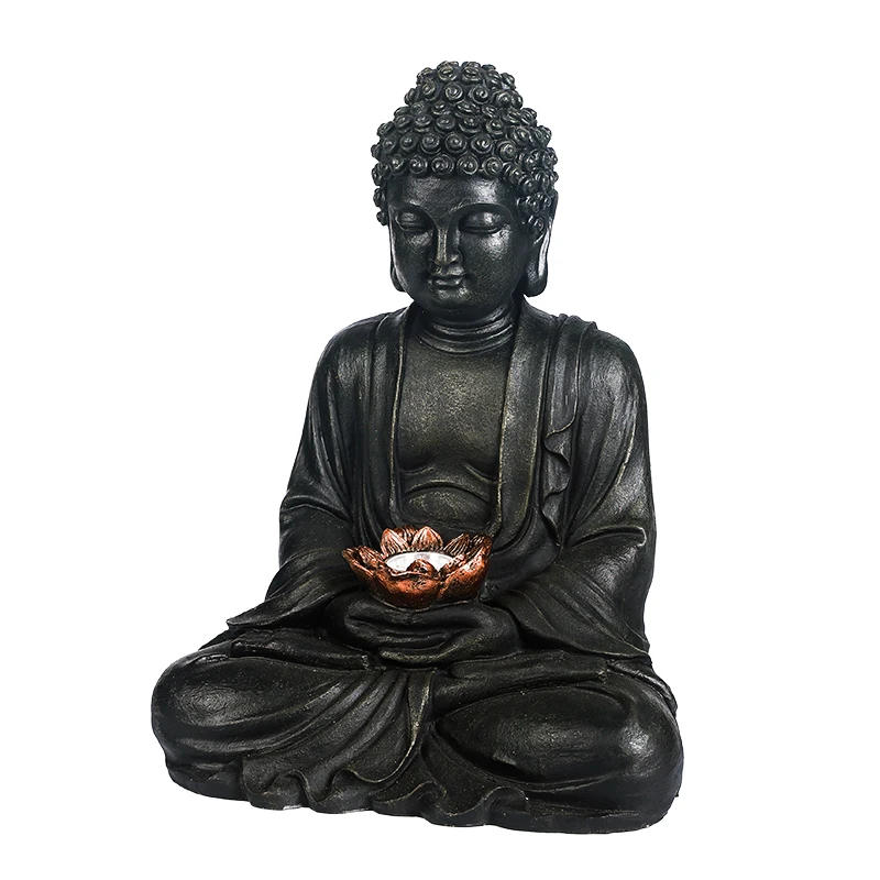 solar buddha lamp,gray buddha statue,garden buddha light