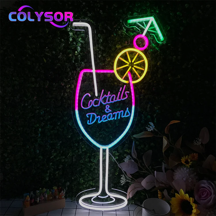 COLYSOR 2023 Popular Beer Shape Design Bar Advertising Beer Cocktail Logo Wall Light LED Custom Neon Sign Light