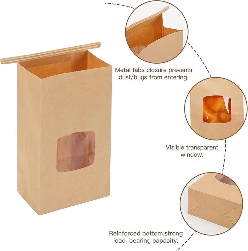 See Through Window Cookie Pastry Bags Kraft Paper Bags with Window paper bread bags for Food Packaging