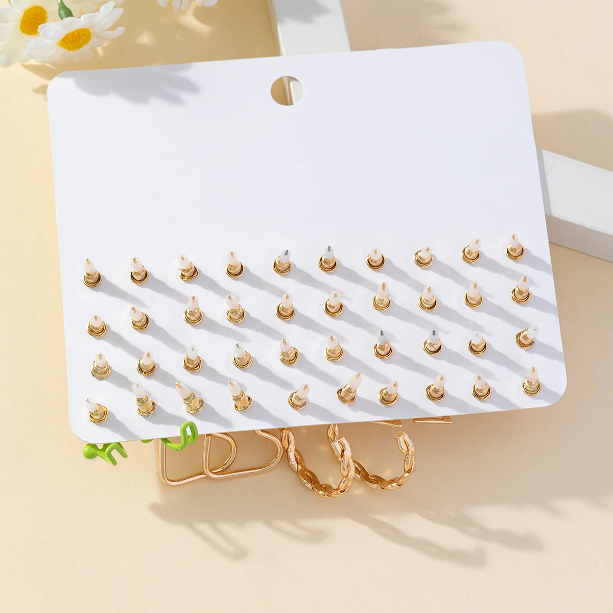 Factory Wholesale Cheap Gold Plated 20 Pairs Heart Love Green Flower Earring Studs Twisted Heart Shaped Hoops Earring Sets