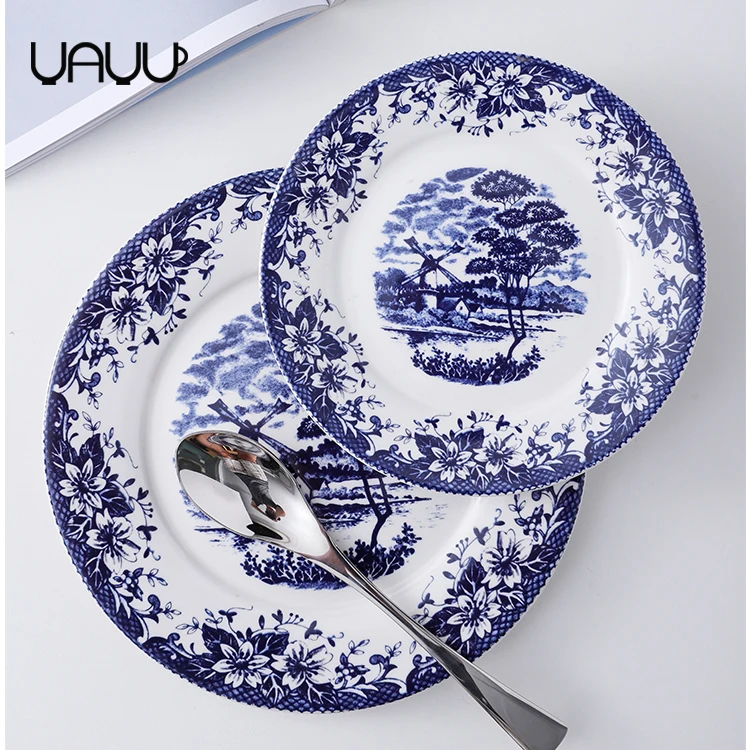 China Suppliers Customized Restaurant Home Serving Dish Turkish Arabian Decal Plate Porcelain Plate Set
