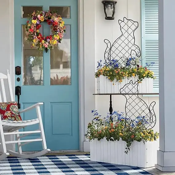 YJL wholesale Iron cat stakes  Metal Outdoor animal cat hollow out  Decoration metal art silhouettes home Decoration