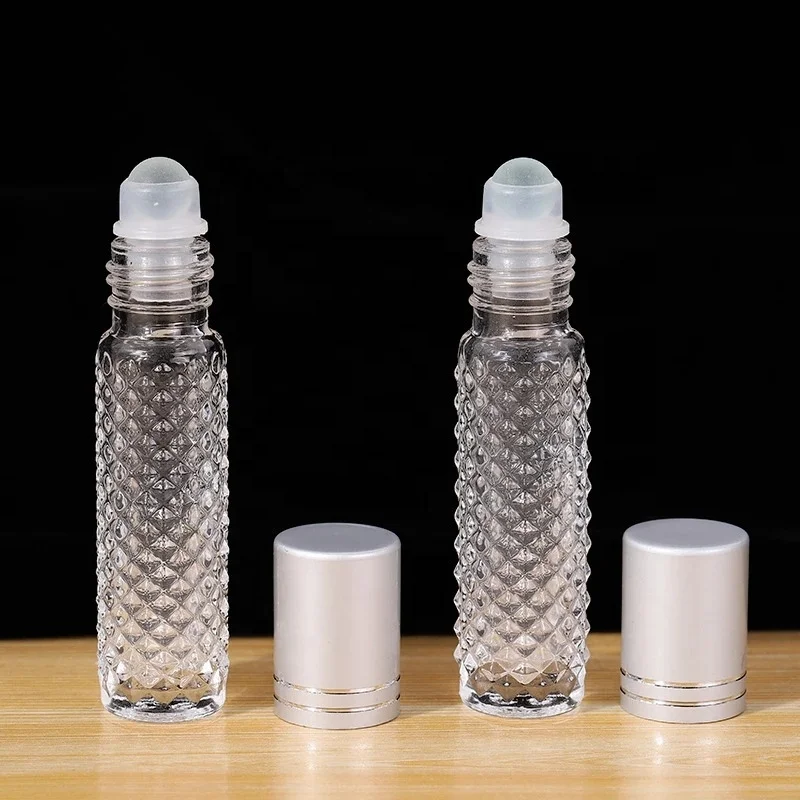 Diamond Shape 10ml Glass Roller Bottles For Essential Oils With Plastic Roller Ball Empty Refillable Clear Bottle