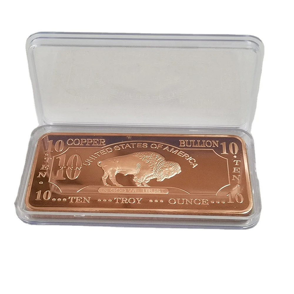 copper wholesale price 10 oz 999 Fine Copper Buffalo Bullion Bars With Plastic Packing Case A148