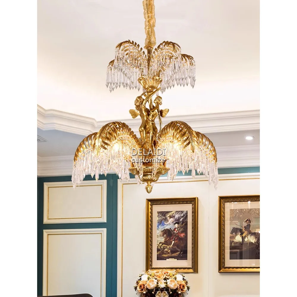 French copper chandelier luxury villa living room crystal lights personality coconut tree restaurant antique hotel lighting