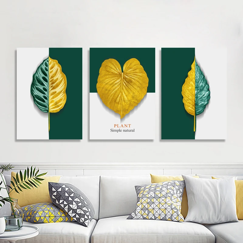 Living Room Decoration Wall Art Combination Painting Green Plant Leaves Flower Wall Art Plant Decoration Combination Painting