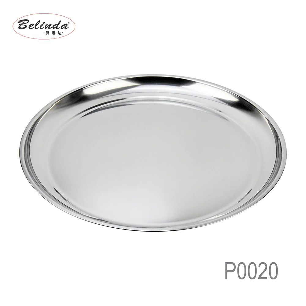 Home Hotel Restaurant Dinnerware Metal 555 Stainless Steel Round Serving Tray with Decorative