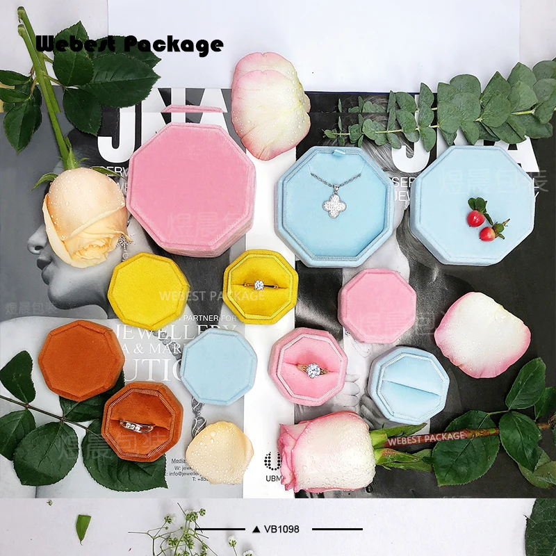 Webest Package soft vevlet custom pendant ring packaging velvet gold mini jewellery box