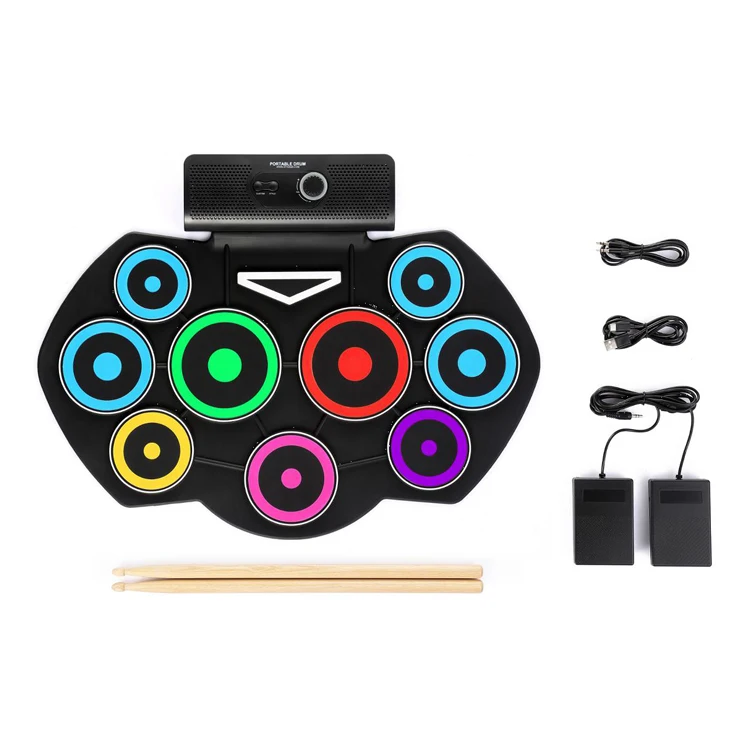 Electric Drum set midi colorful 9 Practice Drum Pad percussion music instrument Smart Hand Roll Up Drums