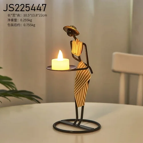 decorative tea light candle African lady female ornament indoor western art iron black candle holder