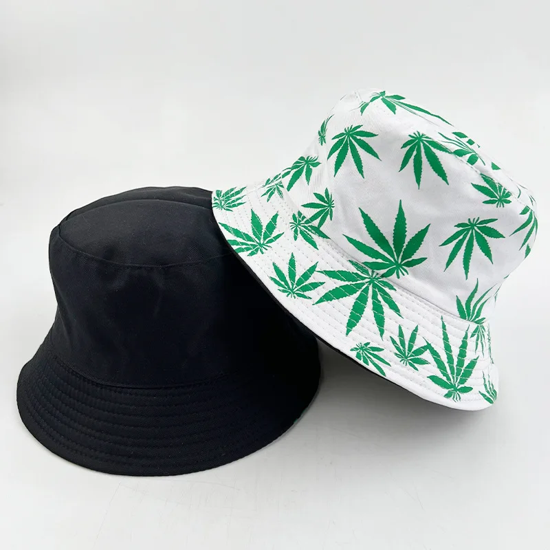 2023 New Designer Fashion Unisex Maple Leaf Printed Reversible Fisherman Caps Logo Custom Printed Bucket Hats Wholesale