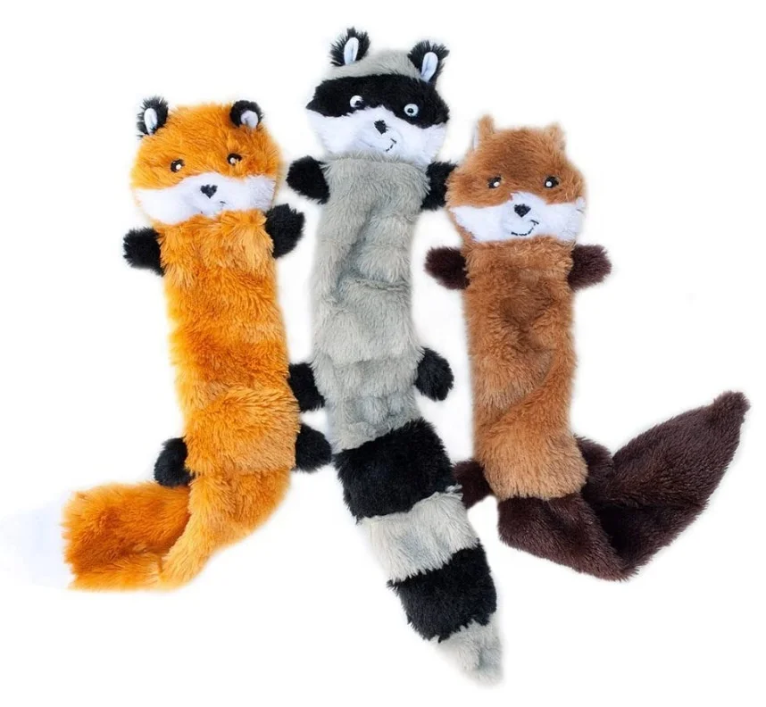 Skinny Peltz - Fox Raccoon & Squirrel - No Stuffing Squeaky Dog Toys Unstuffed Chew Toy for Small & Medium Breeds