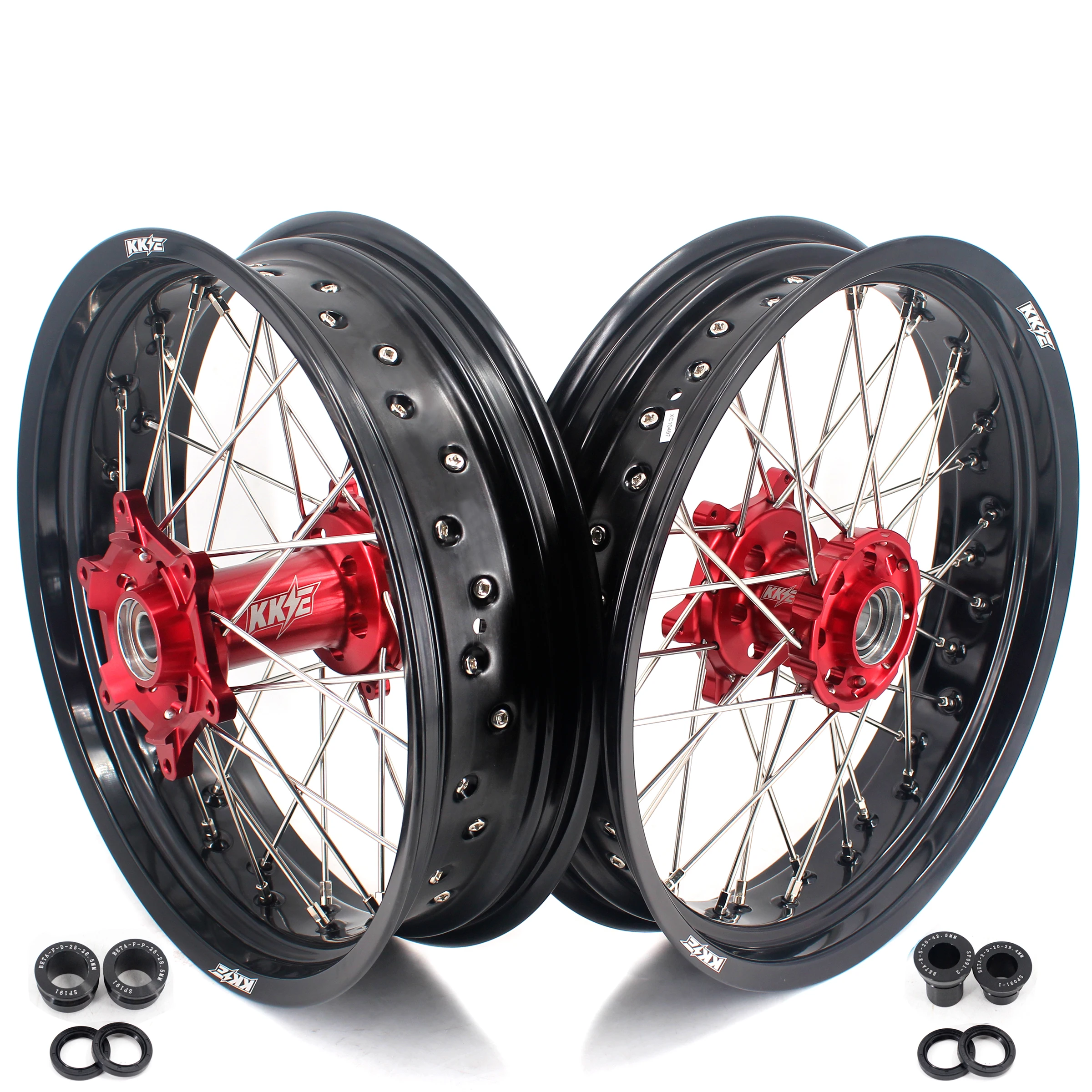Колесные диски KKE Racing 3 5/4 25 Supermoto для BETA RR 2013-2020 анодированный ЧПУ красный ступичный черный