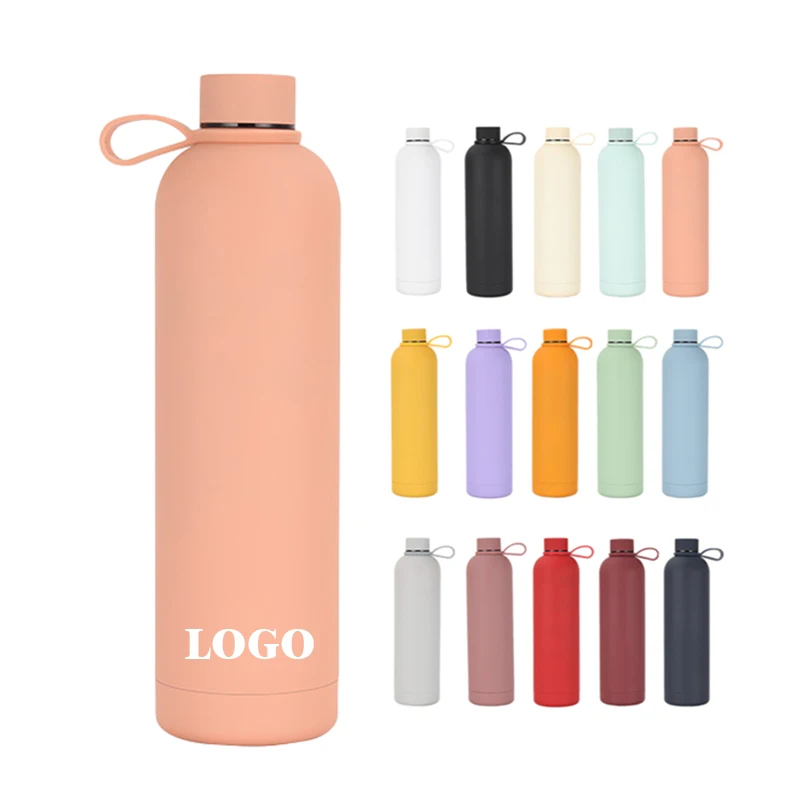 Wholesale Customized Logo 1000ml Sport Metal Water Bottles Stainless Steel Vacuum 1L Flask Thermos With Soft Rubber Painted