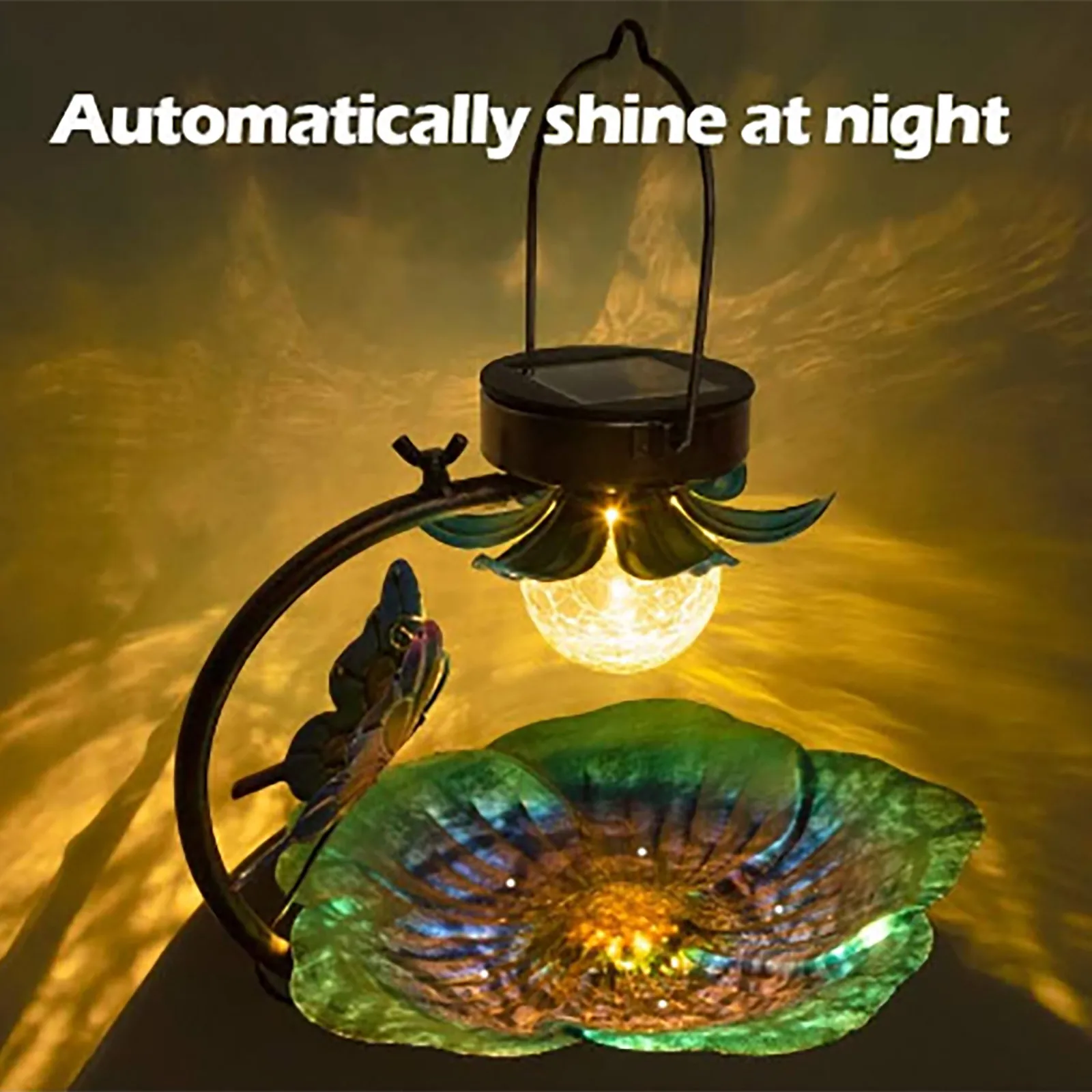 Bird Bath Flower-shaped Outdoor Garden Solar Lamp Hanging Courtyard Bird Feeder Night Lights Bird Feeder Garden Ornament