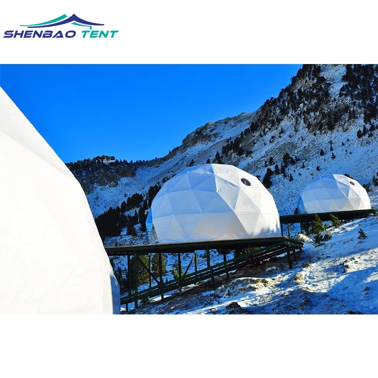 Winter Outdoor luxury hotel Waterproof High strength PVC Geodesic glamping Igloo with Fireplace Insulated Warm Dome Tent