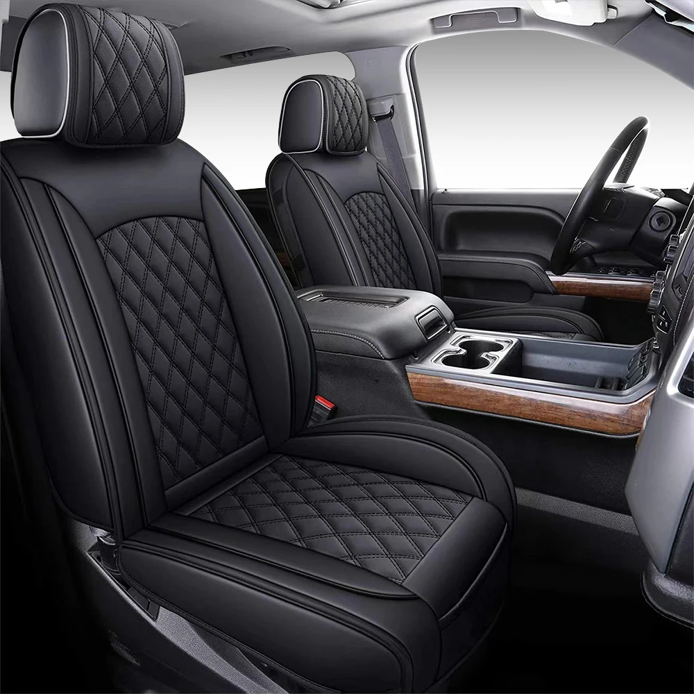 Black waterproof  leather seat covers for Chevy Silverado 1500/2500/3500 2007-2021