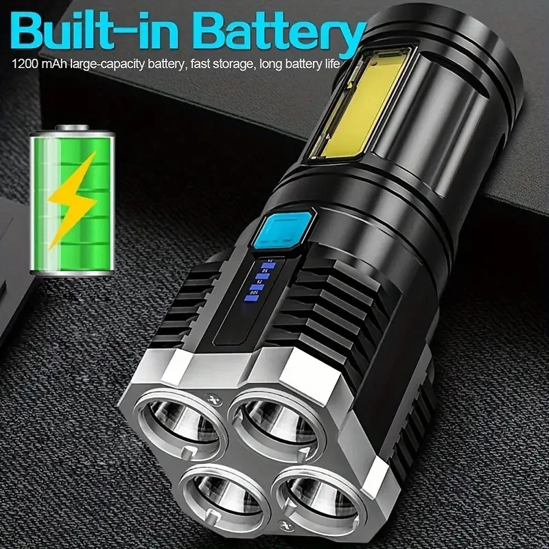 2023 Newnest Ultra-Bright ABS Waterproof LED Flashlight USB Rechargeable with Lithium Ion Battery Side Lighting for Camping